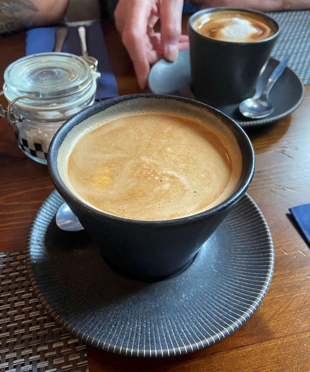 A latte and a flat white to finish