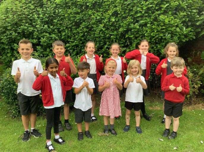 William Stukeley pupils give a thumbs up following the successful Ofsted inspection