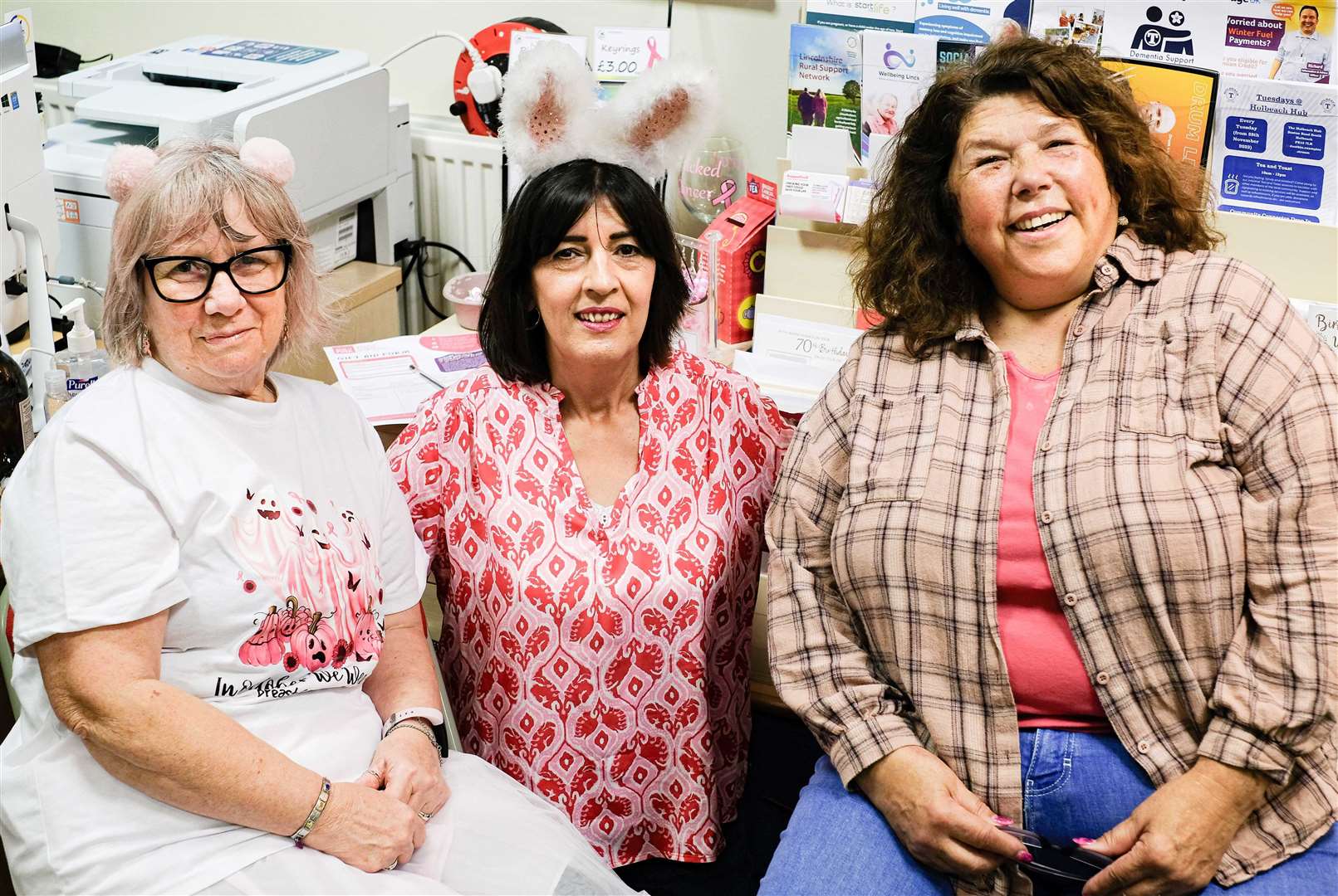 Boxes of Hope receptionists Carol Houlden and Catherine Walsham along with managing director Mandy Baxter are wearing pink throughout October for charity. Copyright Ken Smith