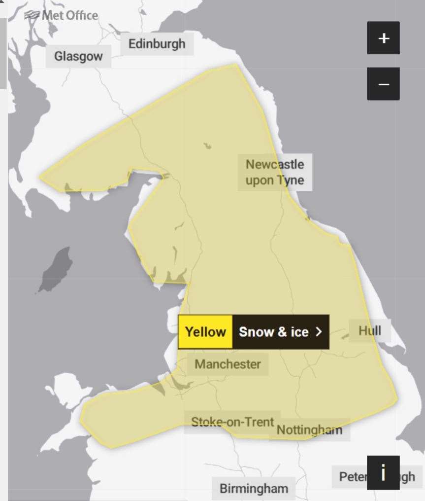 The area covered by the Yellow Warning