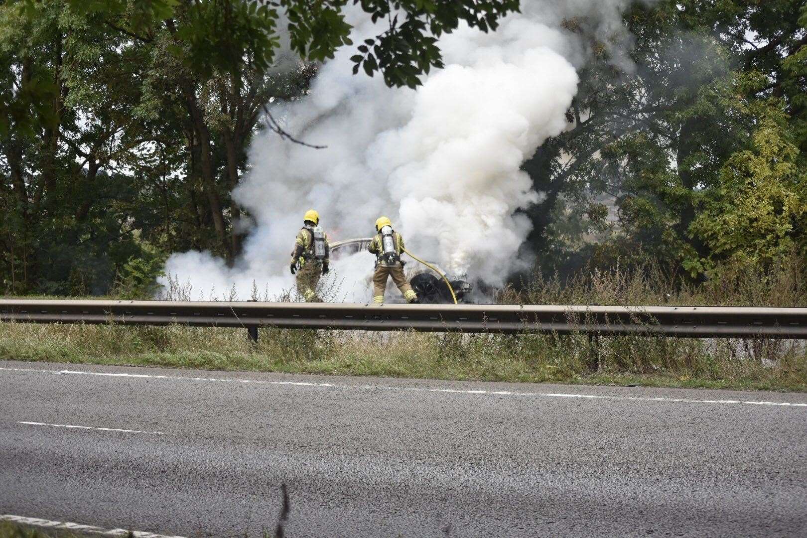 A car on fire has caused the A1 southbound to close. Credit: R. S. Mortiss (52029326)