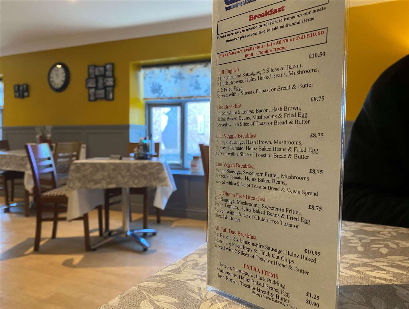 The Pacey’s Bakery breakfast menu