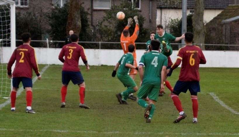 Josh Edmondson heads home Stones' opening goal. Photo: Martin Davies (26034866)