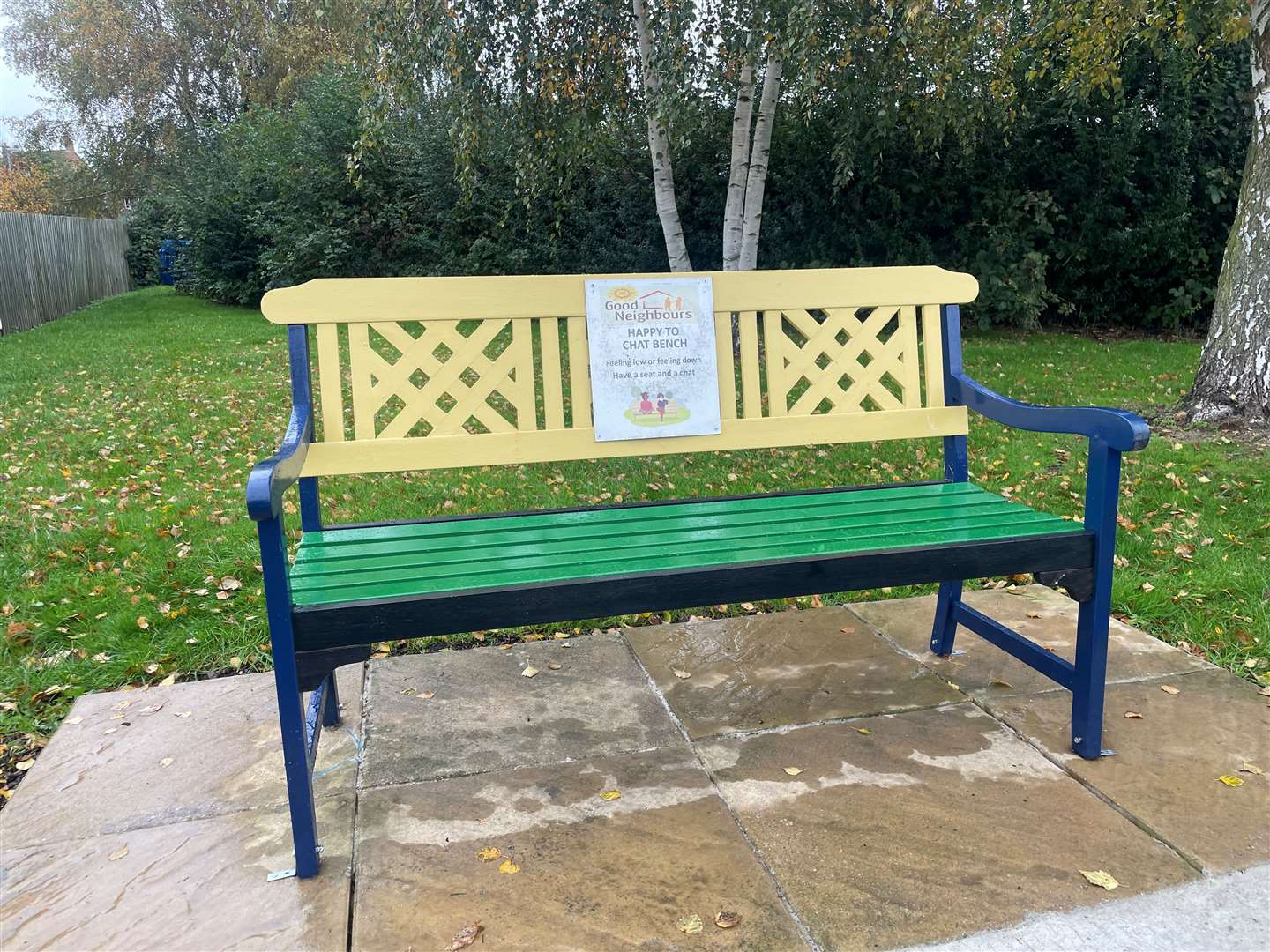 The newly-installed bench was painted by volunteers