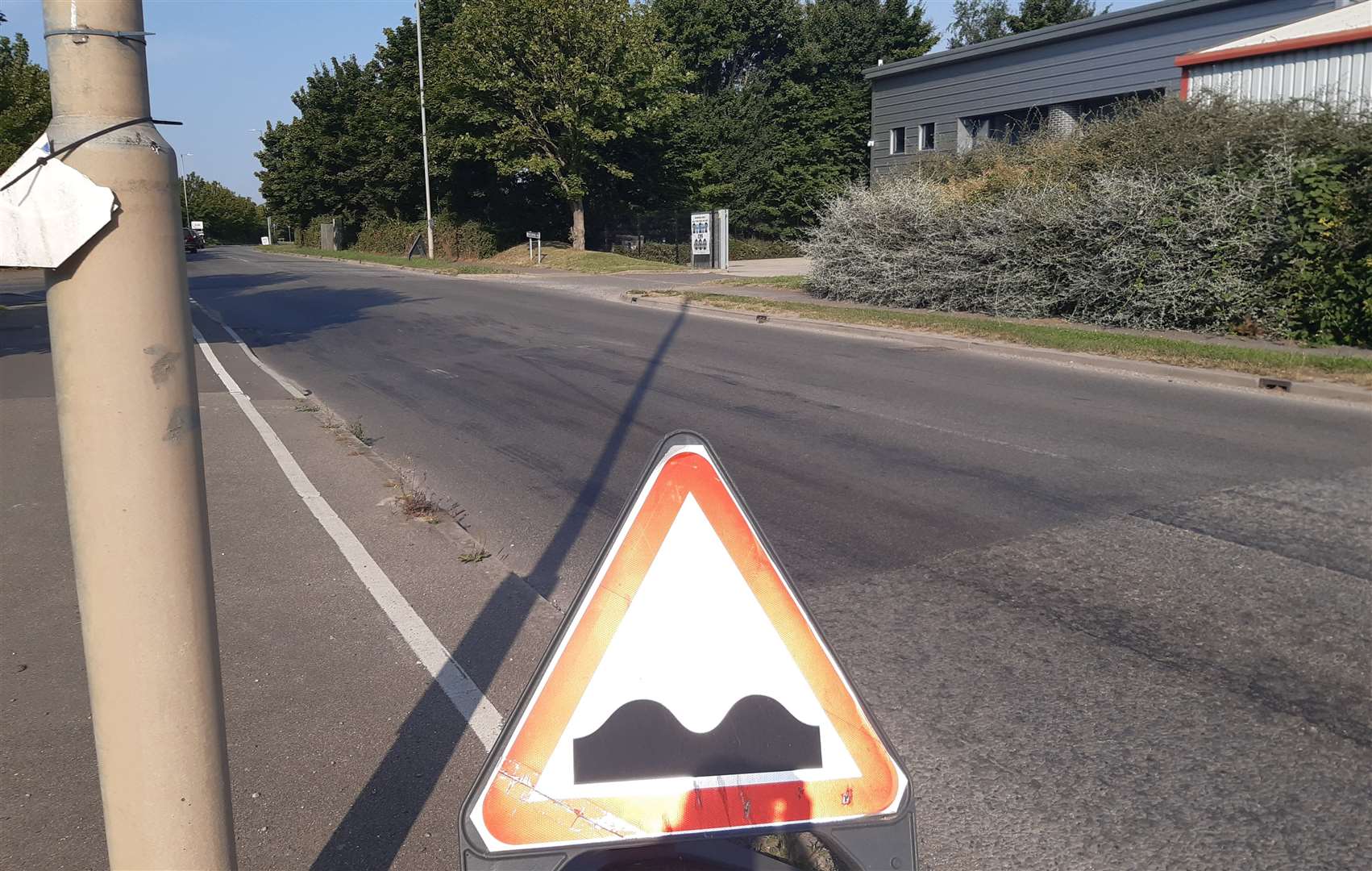 Warning signs have been placed in front of the dip in Enterprise Way, Pinchbeck