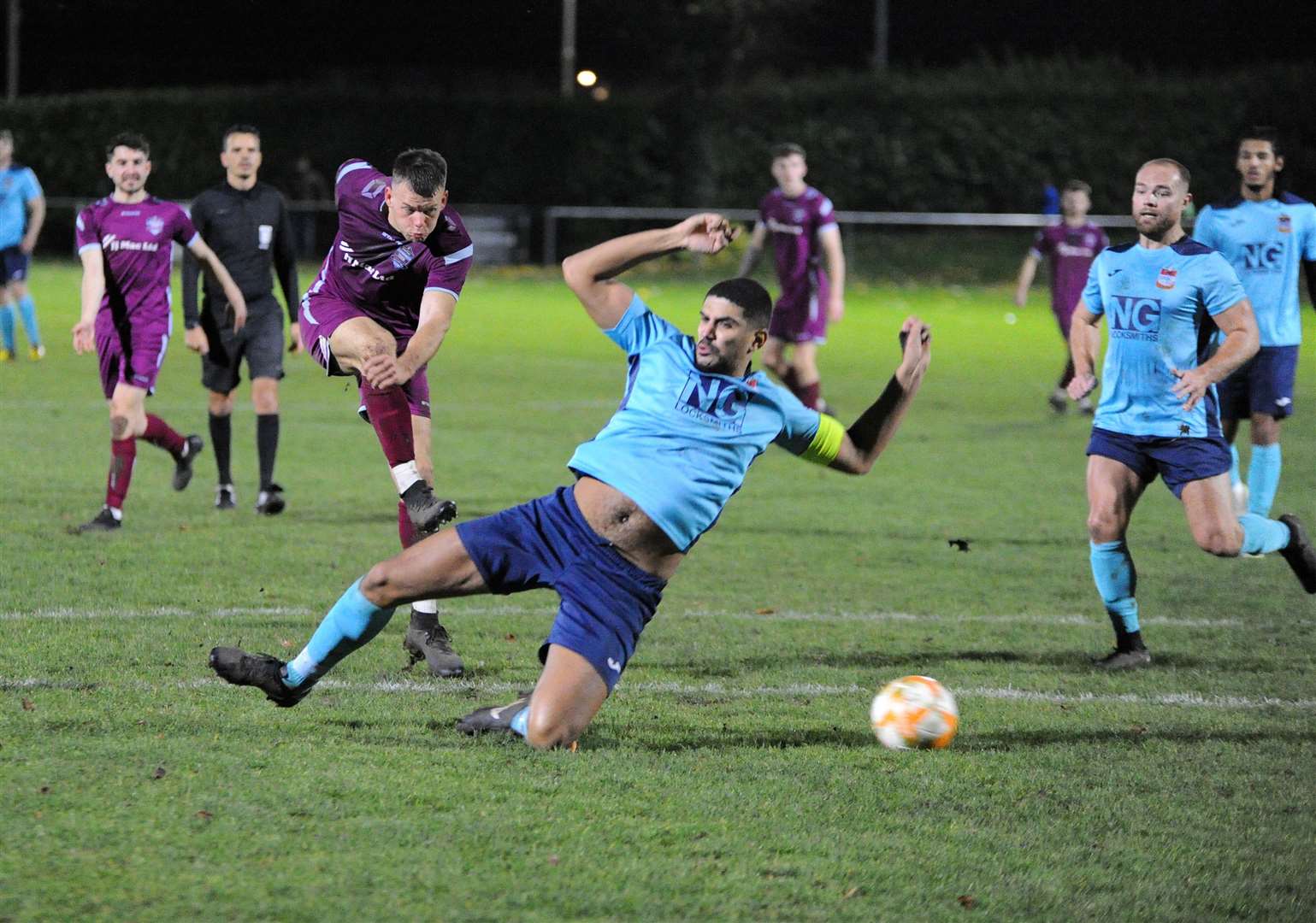 Action from Bourne Town's victory over Radford. Photo: Chris Lowndes