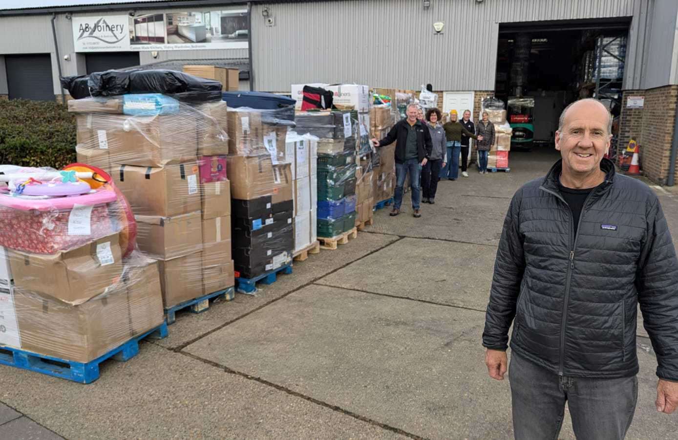 HOUF founder Richard Astle with pallets of aid taken to Ukraine on their most recent mission in November