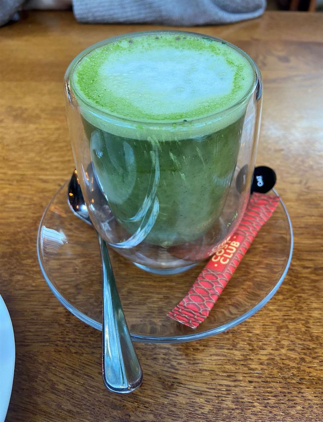 A green oat matcha latte at the Cosy Club in Stamford