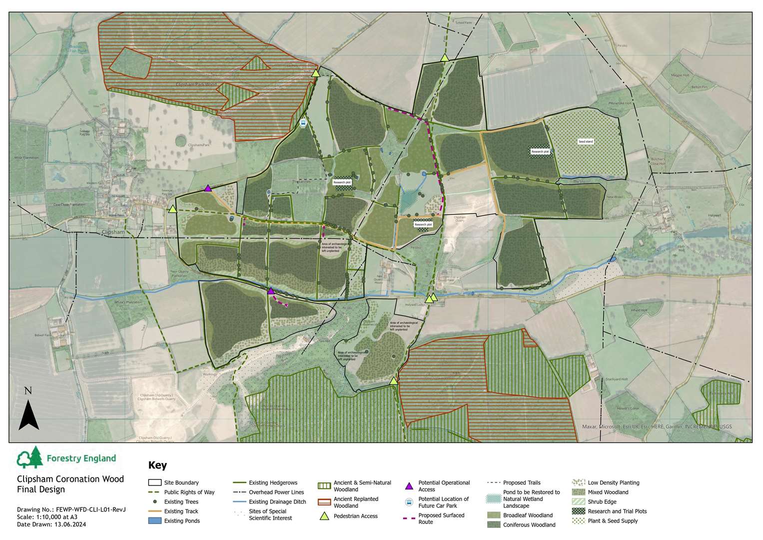 The final design for the new woodland which will join up with two existing woods