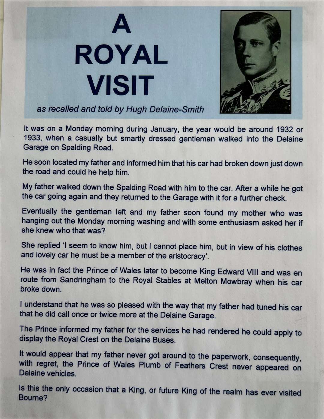 The future King Edward VIII walked into Delaine’s seeking assistance