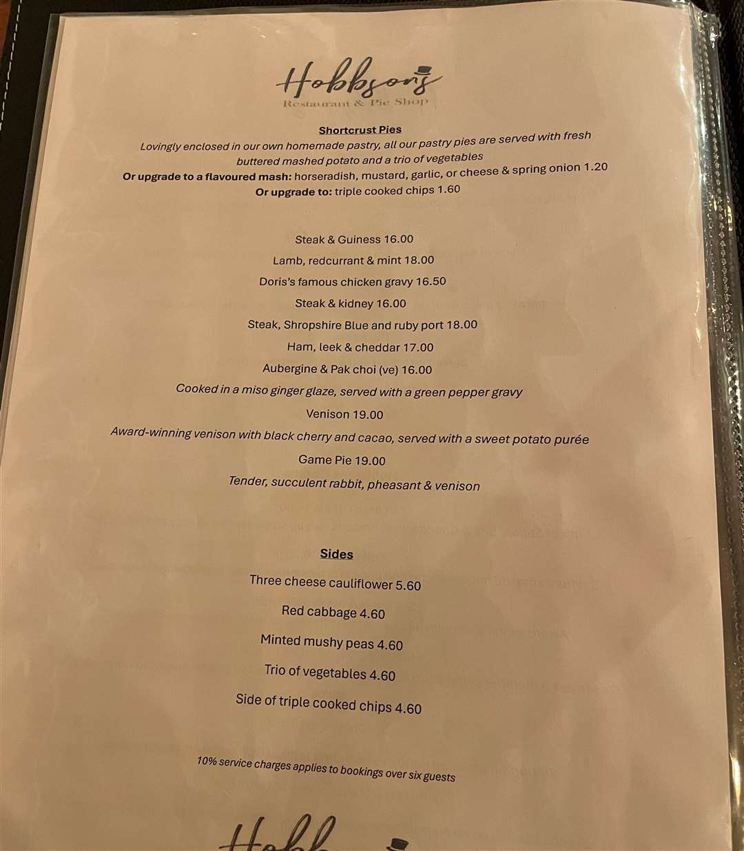 The shortcrust pie menu