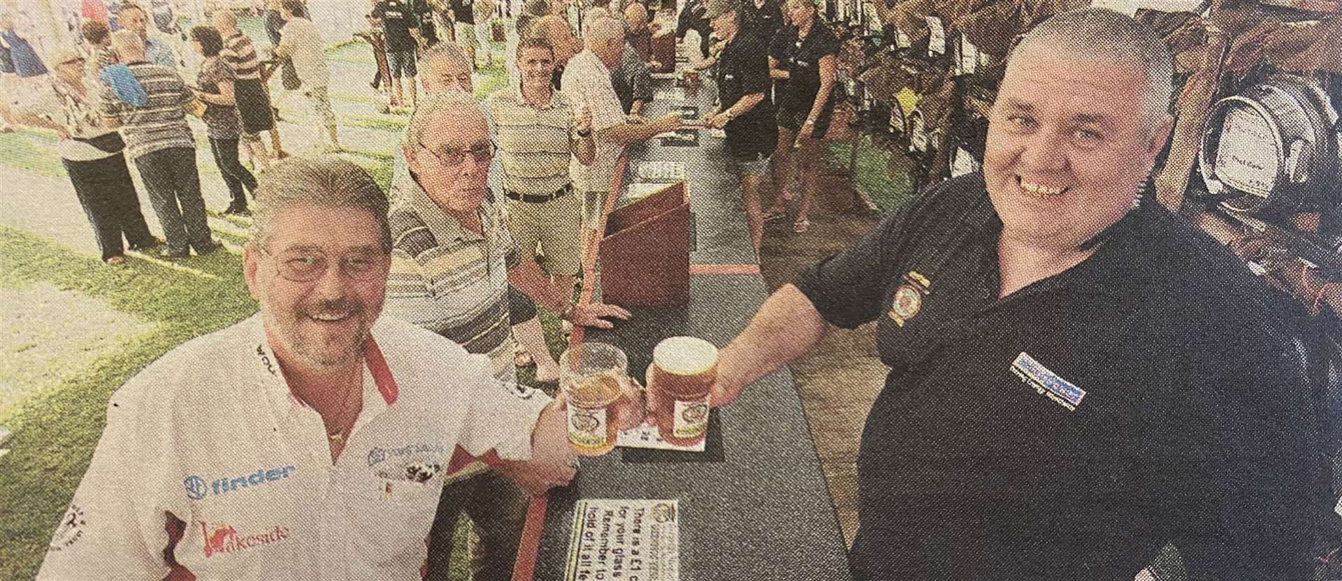 Darts legend Martin 'Wolfie' Adams with Pip Brace at the Deepings Rugby Club beer festival 10 years ago.