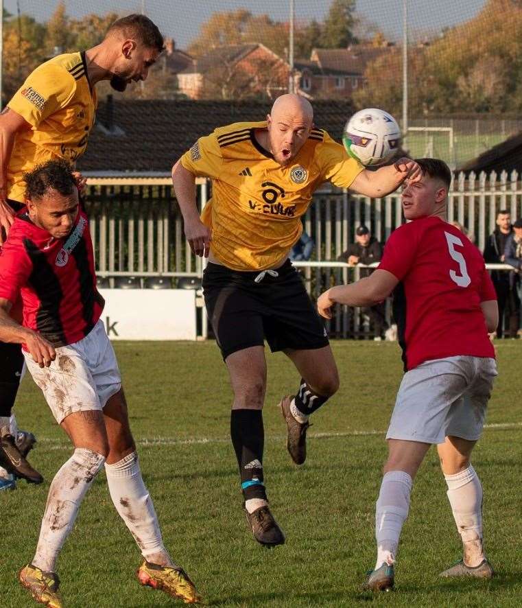 Action from Harrowby's victory at Kimberley Miners Welfare on Saturday. Photo: Steve Nesbitt @lincssnapper