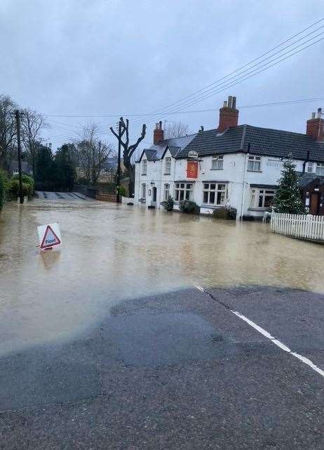 Main Street, Whissendine is flooded