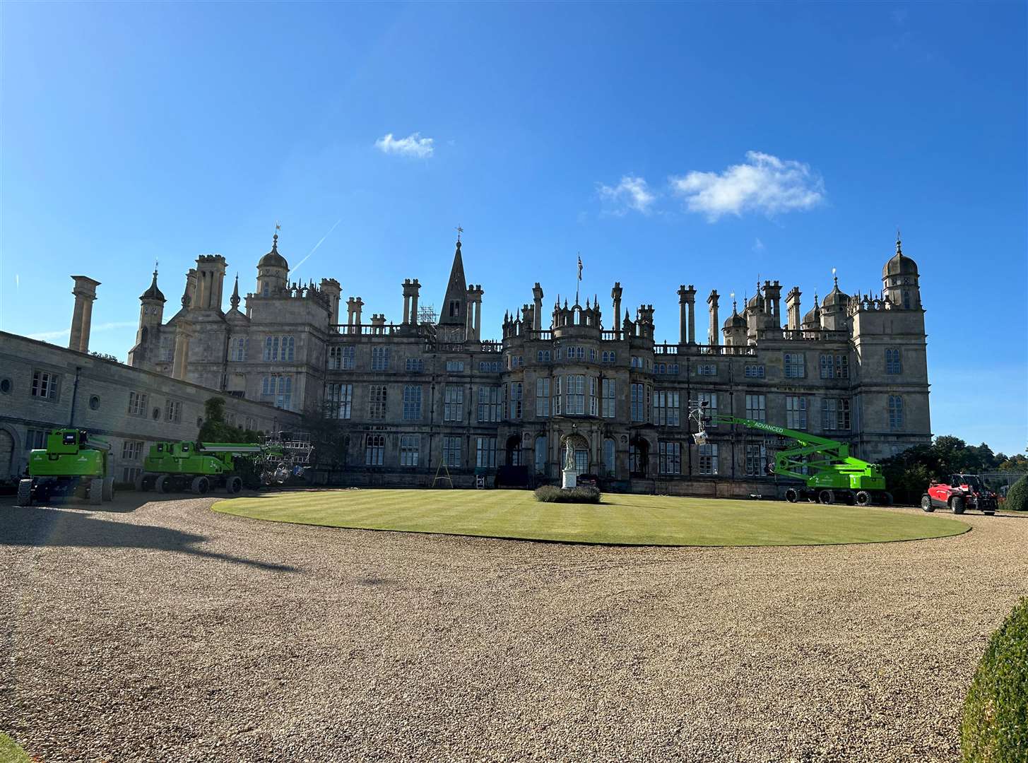 Film crews have set up at Burghley House near Stamford