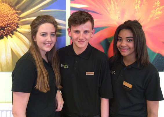 Students from The Deepings School, Emily Greenwood, Oliver Warren and Megan Walker, on work experience at Marks and Spencer.