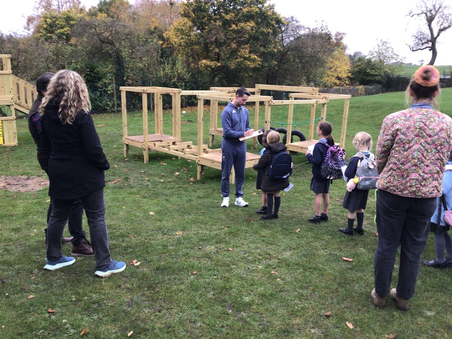 School children having a look at the new play equipment.