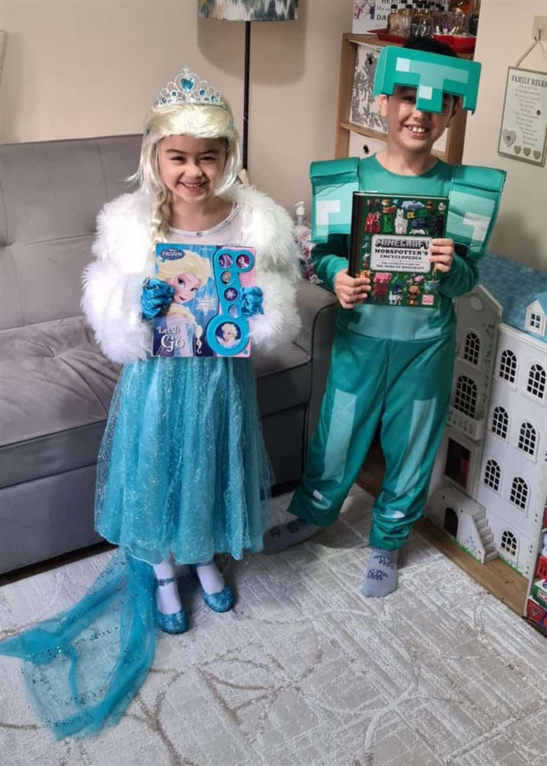 Sophie, seven, and Alexander, nine, Roscoe, from Bluecoat Primary School in Stamford as Elsa from Frozen and a Minecraft player