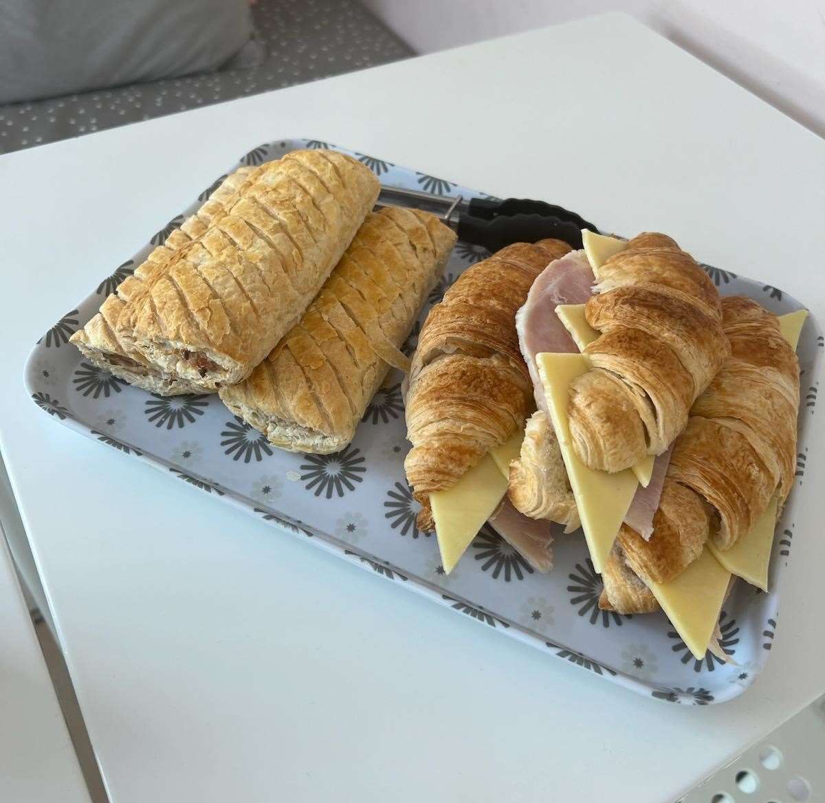Sausage rolls and ham and cheese croissants