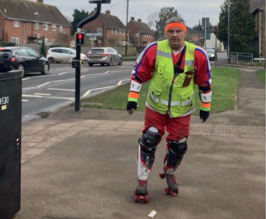 Paul Hinson in the Great Britain kit (with added hi-viz) given to him by a former Peterborough ice hockey player