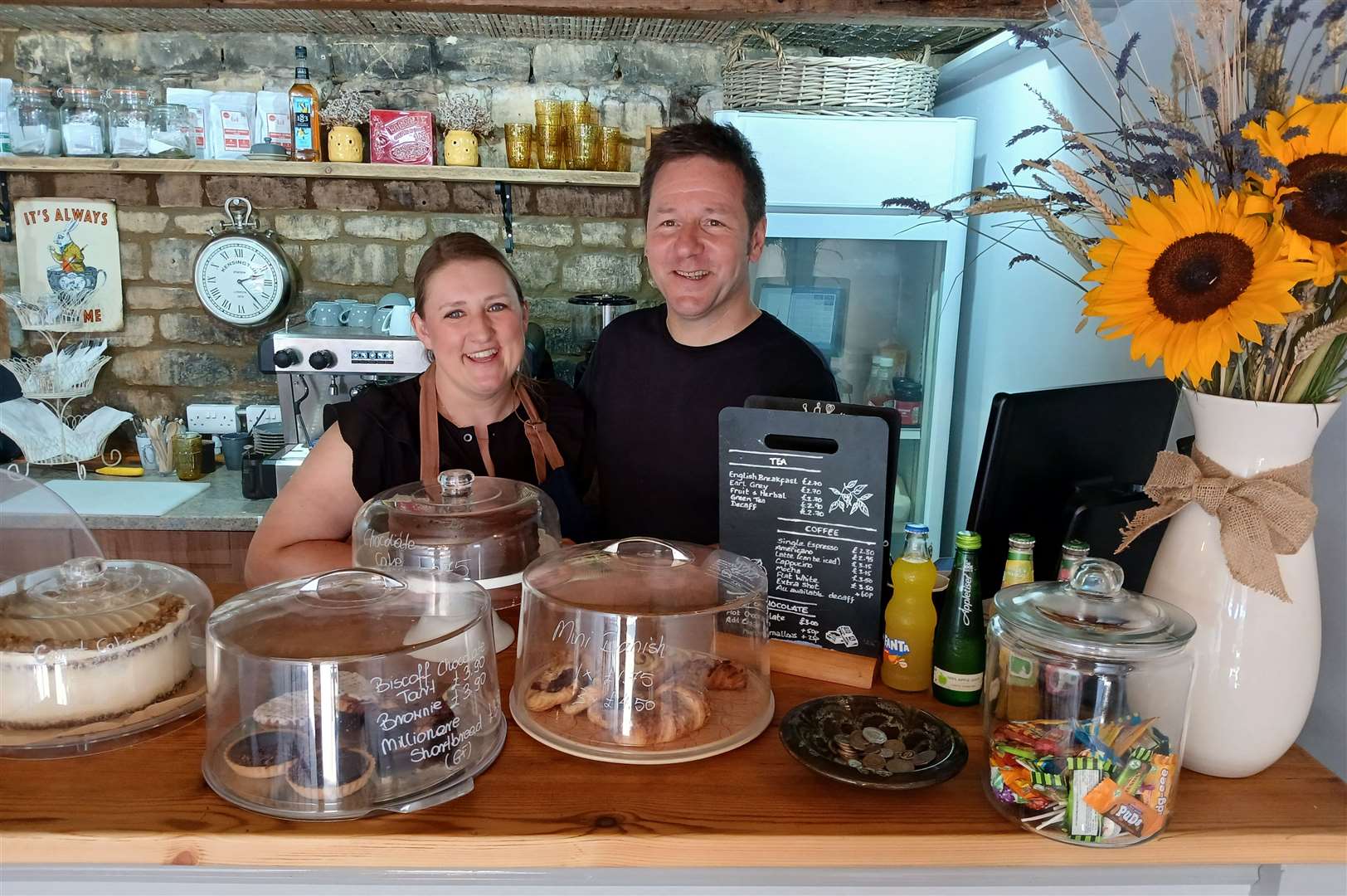 Ania and Simon Lambert in The Old Shed cafe next to The Green Dragon in Ryhall