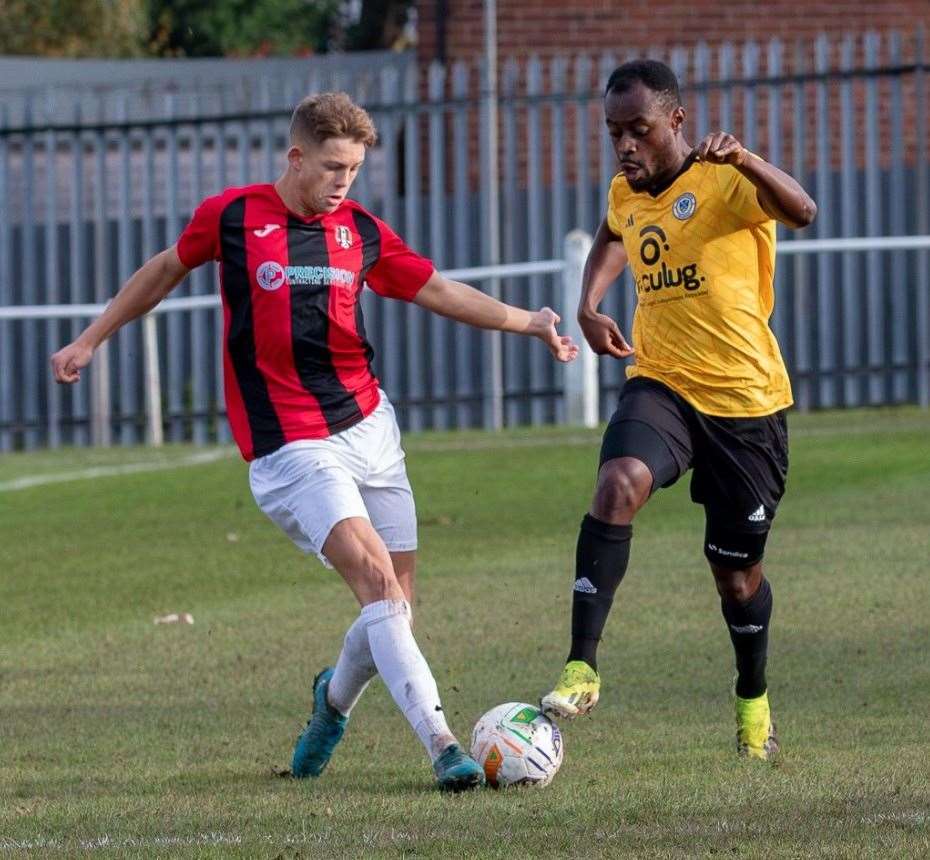 Action from Harrowby's victory at Kimberley Miners Welfare on Saturday. Photo: Steve Nesbitt @lincssnapper