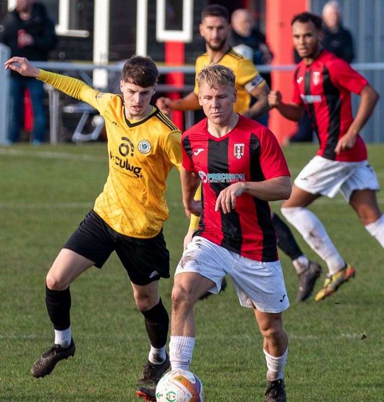 Action from Harrowby's victory at Kimberley Miners Welfare on Saturday. Photo: Steve Nesbitt @lincssnapper