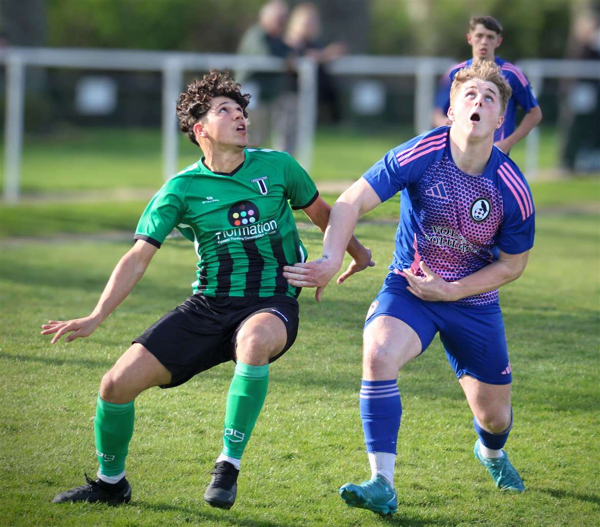 Martin Tudosa has his sights set on a high ball against Coalville. Photo: Darren Wiggins