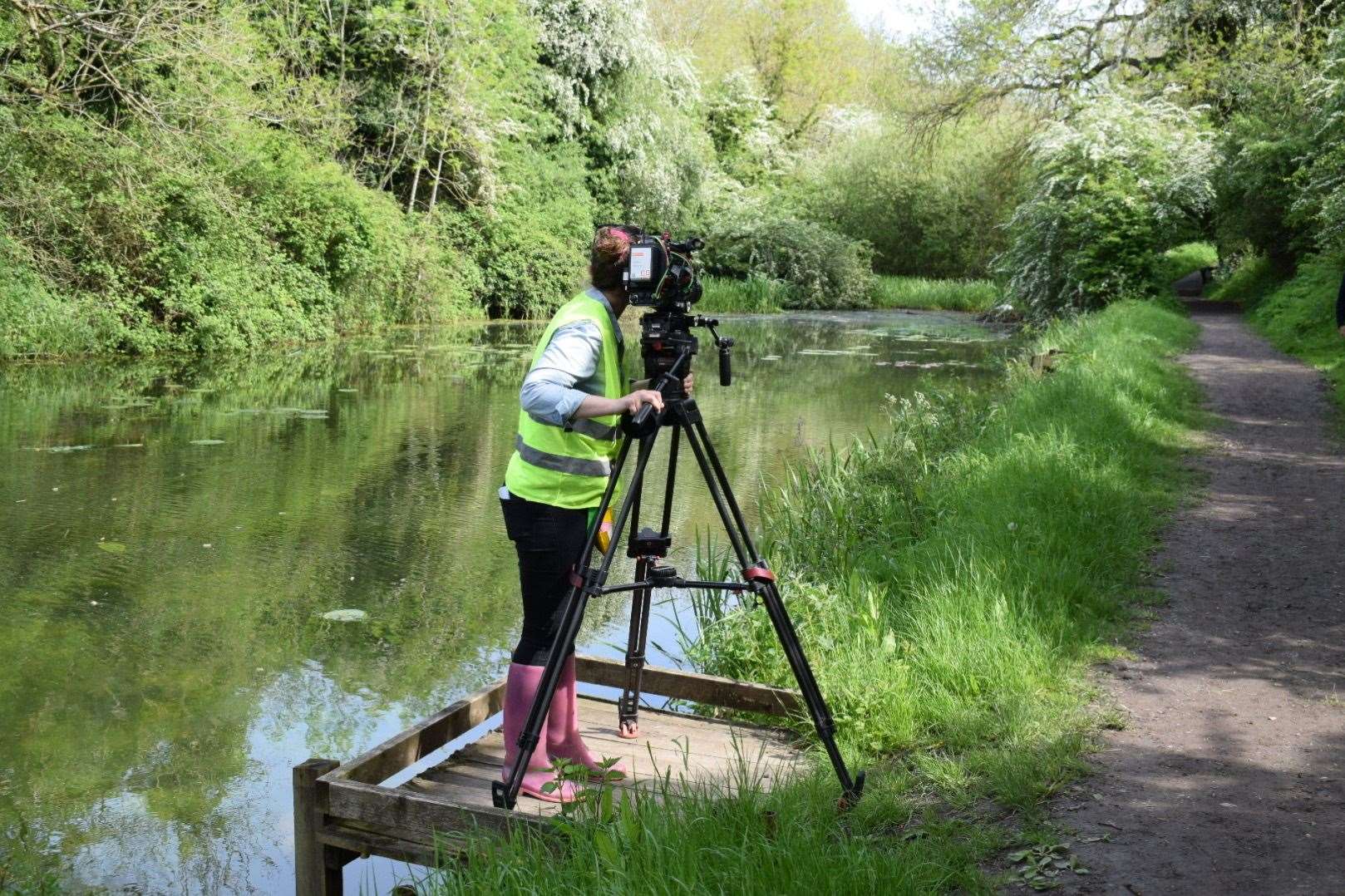 Filming at the canal. Photo: Stephanie Ross
