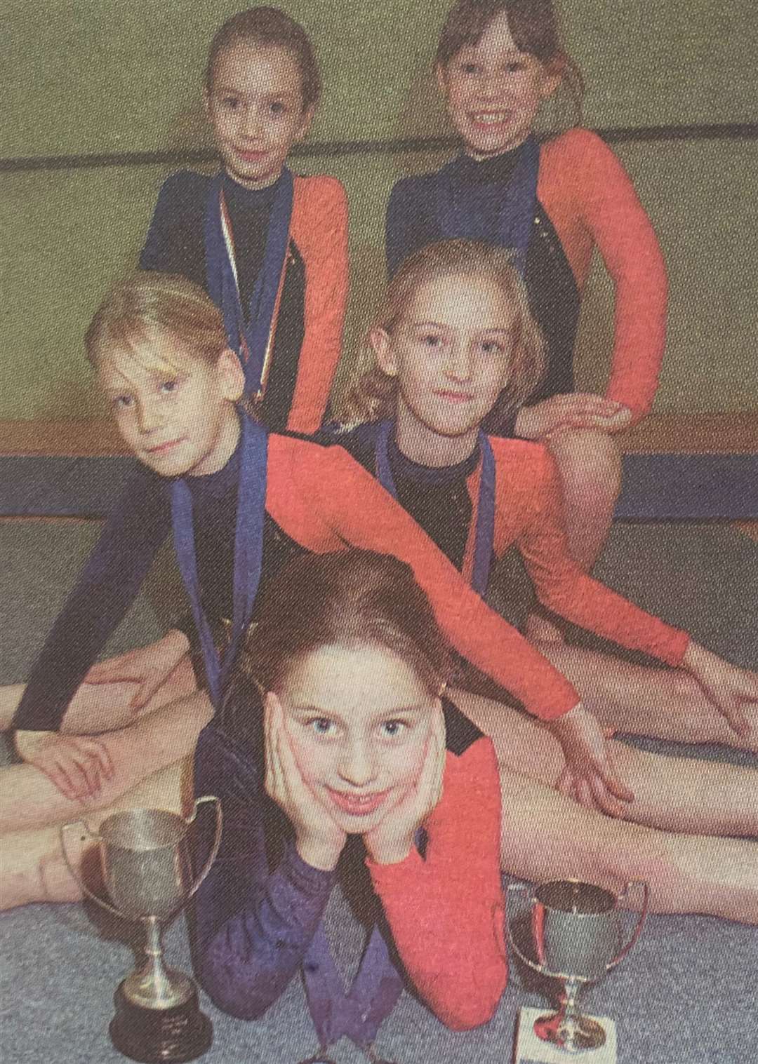 Stamford High Junior gymnasts - Charlotte Chapman, Imogen Shaw, Sophie Dudley, Melanie Goodman and Emily Pritchard 25 years ago.