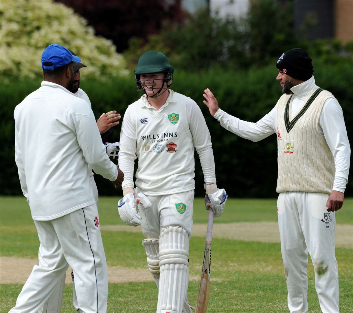 Hayden Brough is congratulated on his innings. Photo: Chris Lowndes