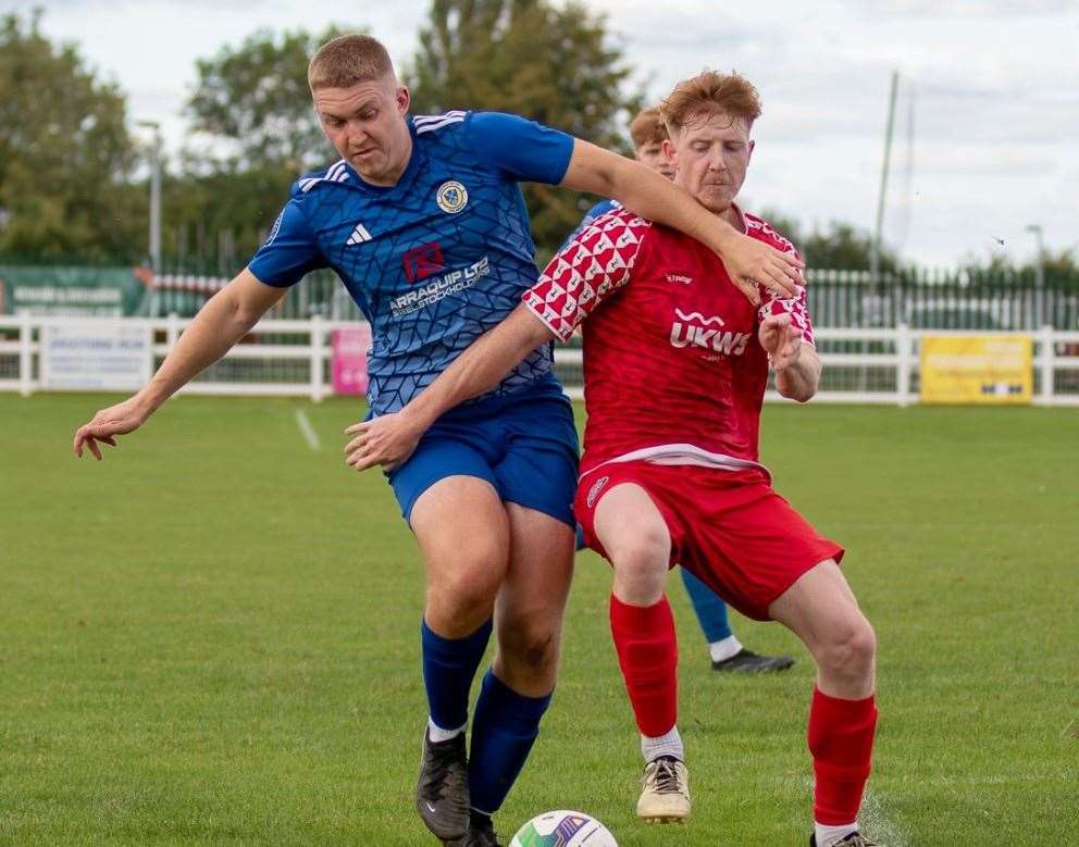 Action from Harrowby's home win over Gresley Rovers. Photo: Steve Nesbitt @lincssnapper