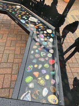 The decorated stones can be seen in the bench. Photo: Chris Kennedy (63275750)