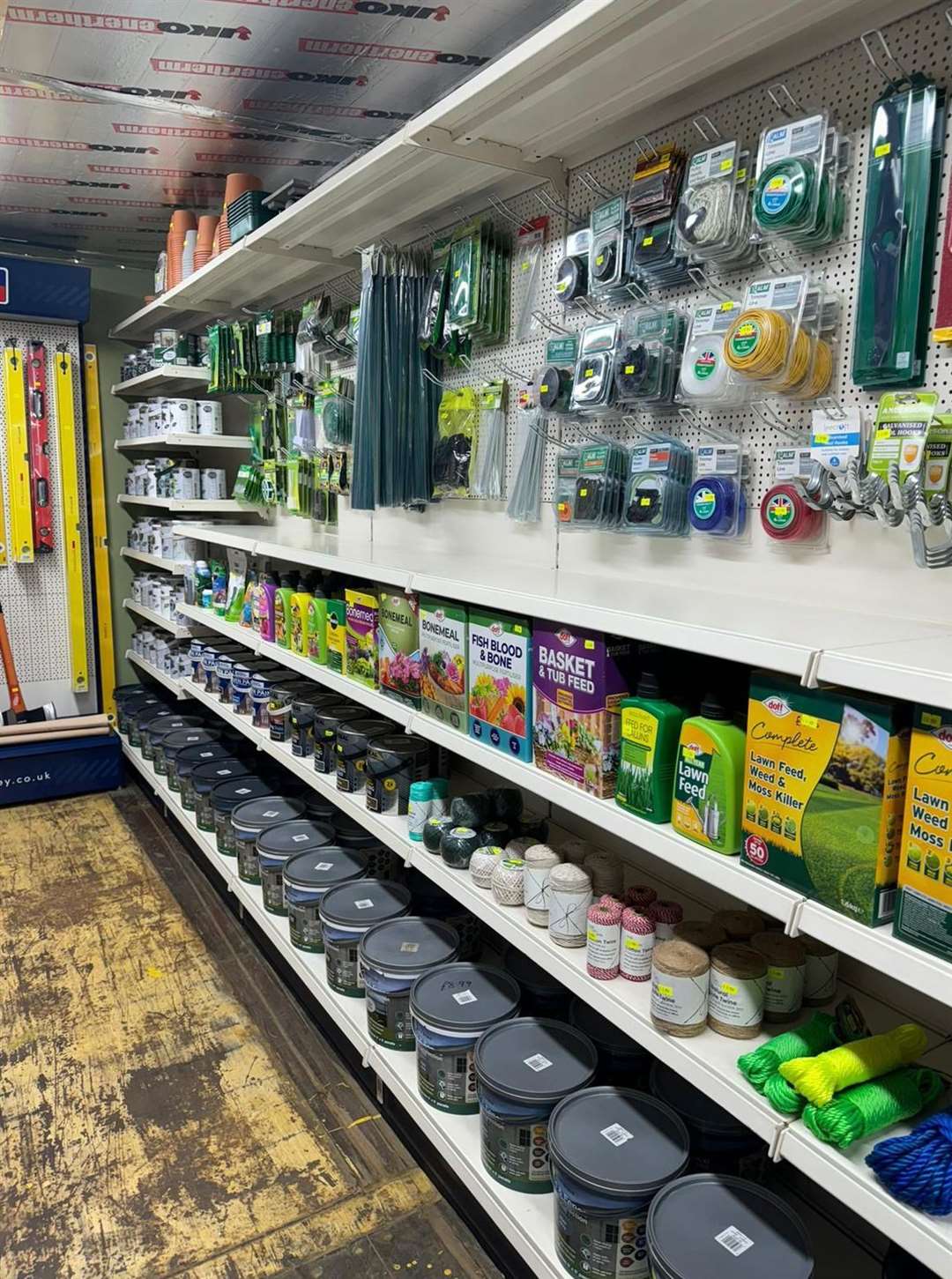 The store sells gardening, tools and items for the household