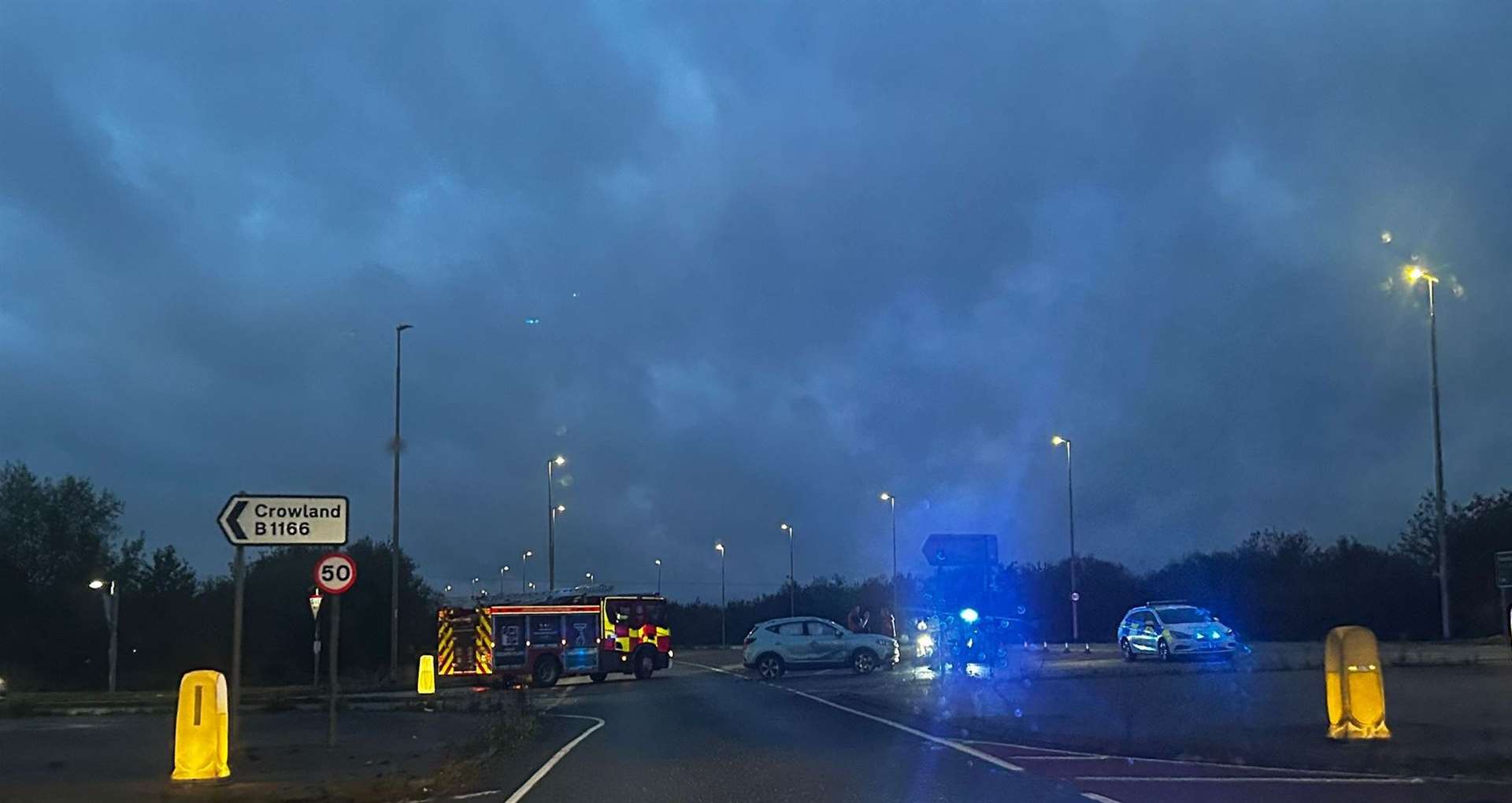 An eye witness captured the scene on the A16 at the B1166 junction. The fire engine pictured was not believed to have been attending the collision.