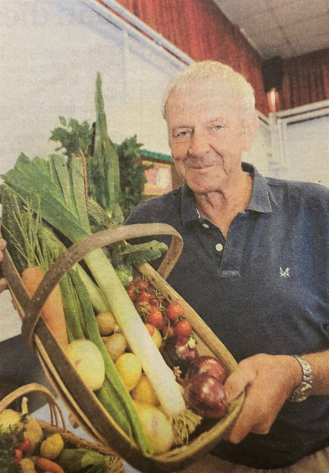 David Salmon with his vegetable collection 10 years ago.