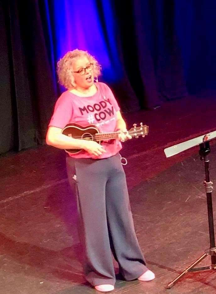 Zeph Churchill on stage at the South Holland Centre in her sold out show Is It Me Or Is It Hot In Here?. Photo submitted