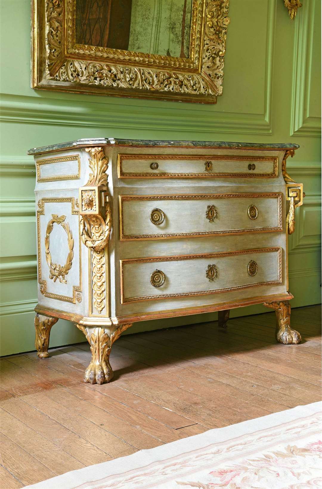 Lot 135: An Italian painted and parcel guilt commode - Roman - Circa 1760. (58822229)