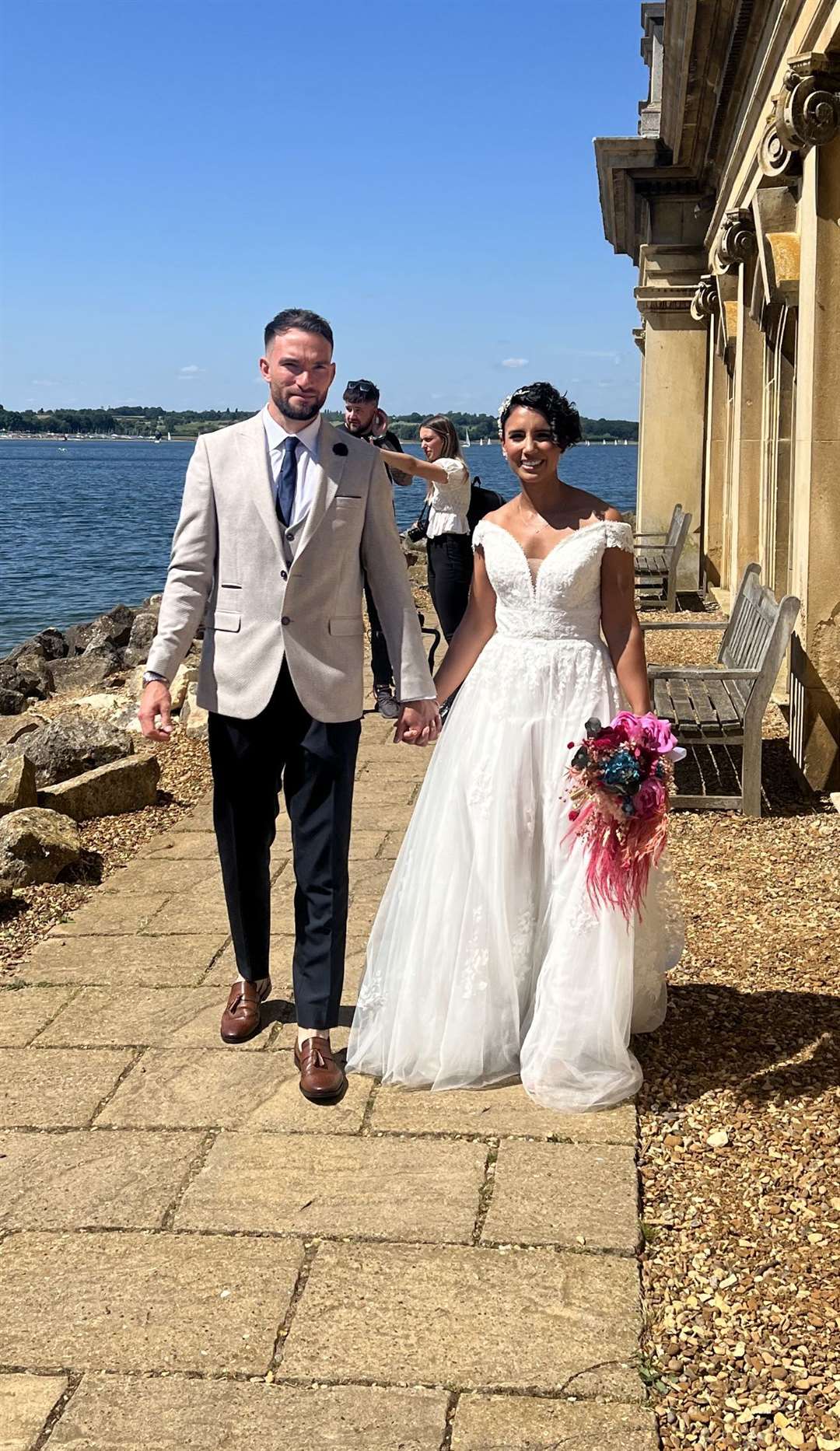 The bride and groom who held their wedding reception at Watermill Retreat