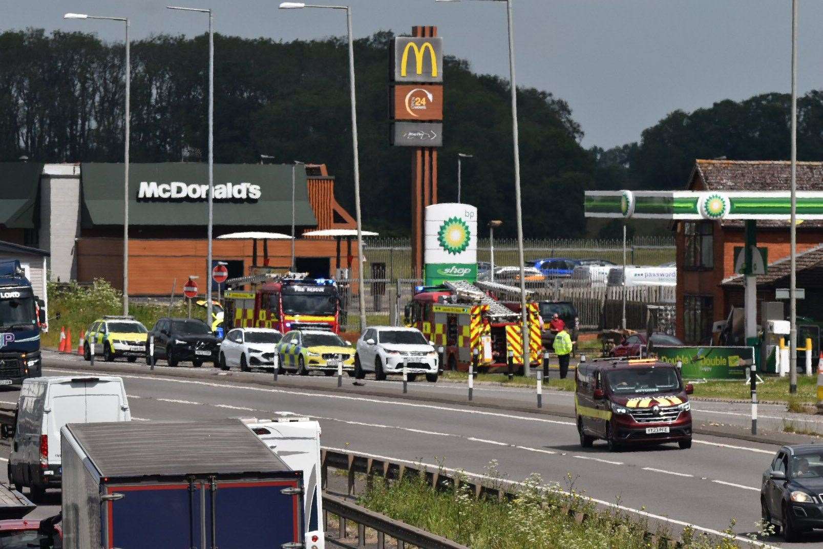 Emergency services were called to an incident at a petrol station. Photo: R. S. Mortiss