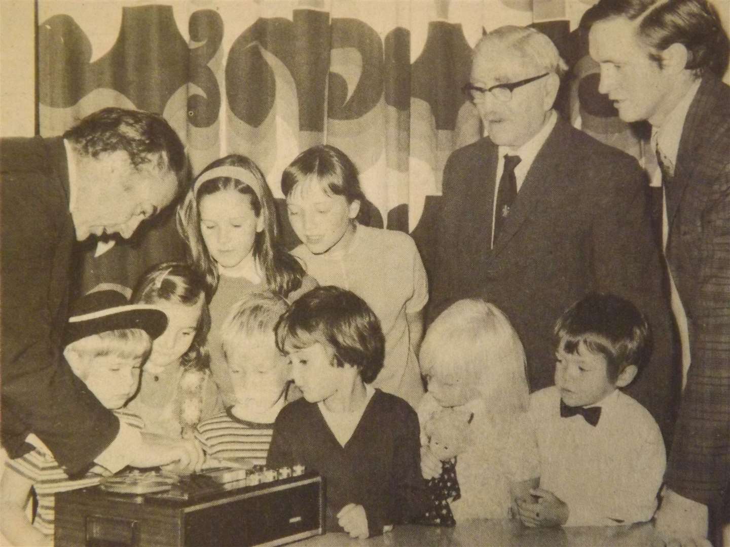 50 years ago: September 21, 1973 – Mr J. D. Banks, of the Parent/Teacher Association (left) demonstrates the reel-to-reel tape recorder to some of the children, and Mr G. R. Noakes (chairman of the school managers), and headmaster at Leighfield Primary School, Uppingham, Mr E. Bentley.