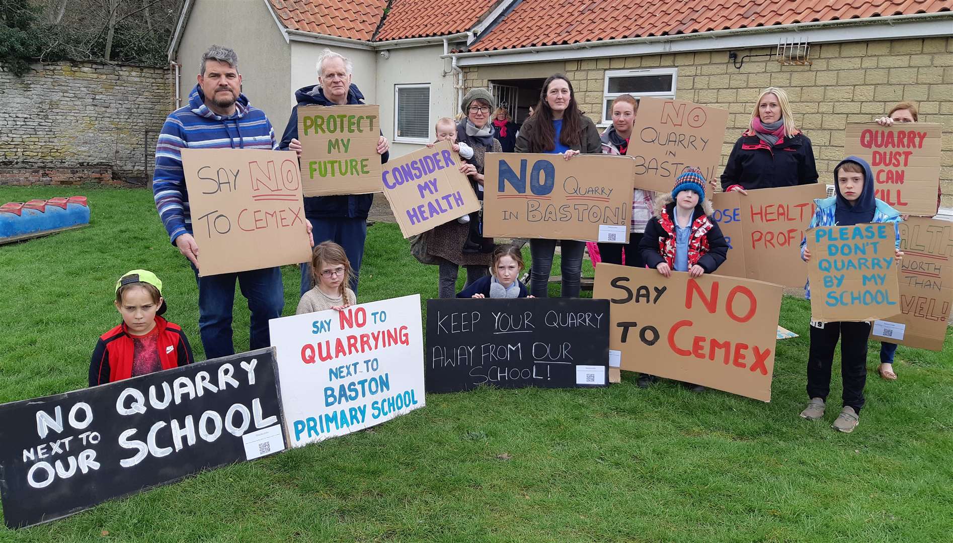 Protestors at a public exhibition held by Cemex in Baston in March