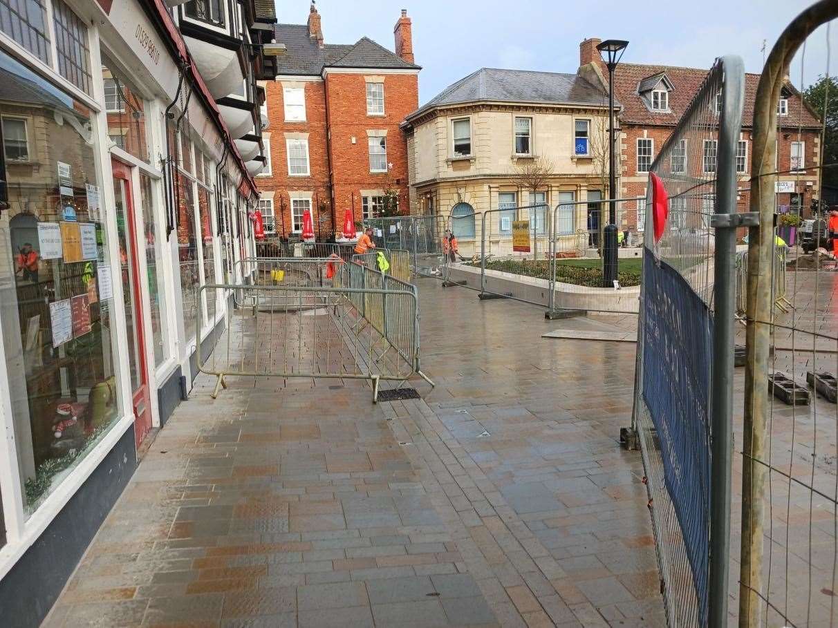 Work on Sleaford Market Place earlier this month