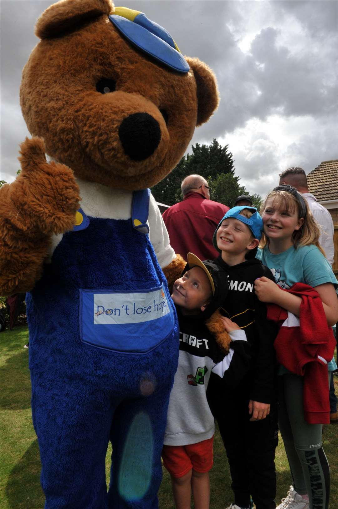 Theo (5) Taylor Jay (9) and Ellissa King (10) with the Don’t Lose Hope mascot