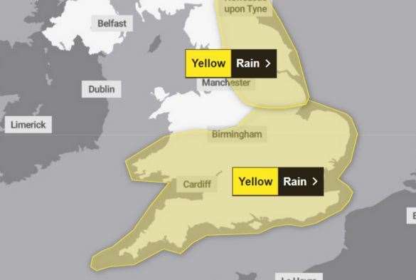 A yellow weather warning for heavy rain is in place. Picture: Met Office