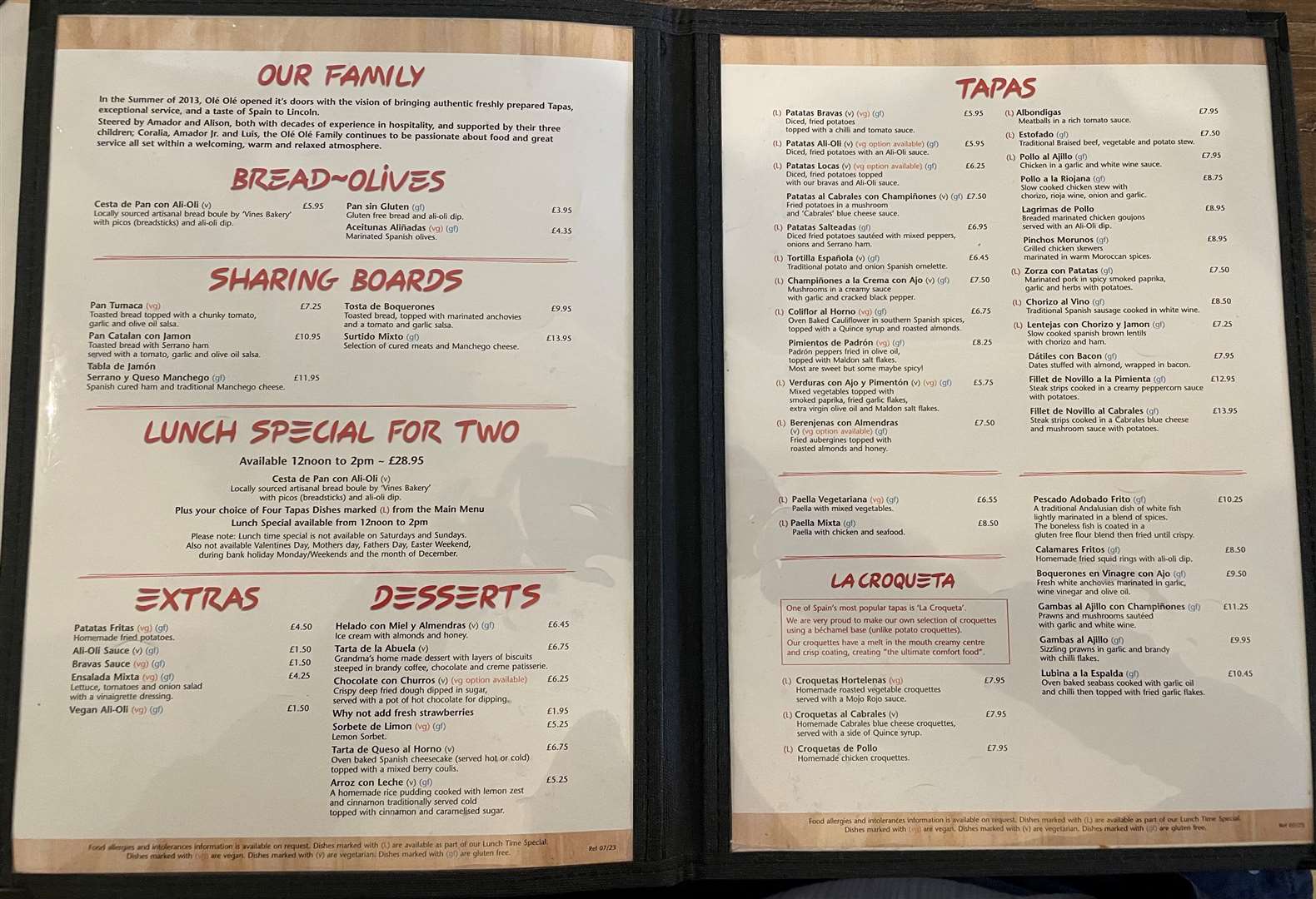 A look at the menu