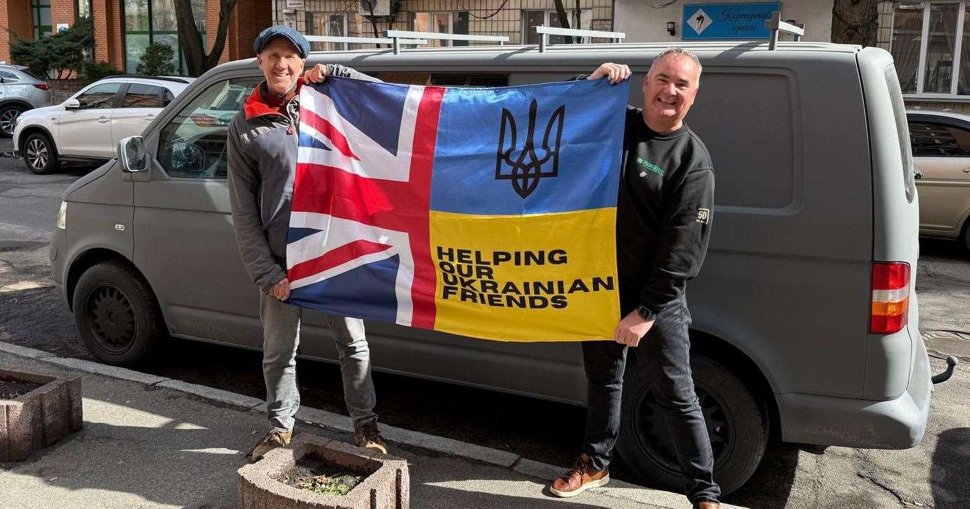 Helping Our Ukrainian Friends founder Richard Astle and Princebuild director Mark Asplin in Kyiv