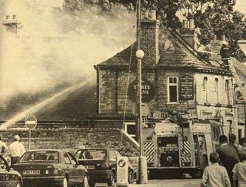Firefighters tackling the blaze at The Three Tuns