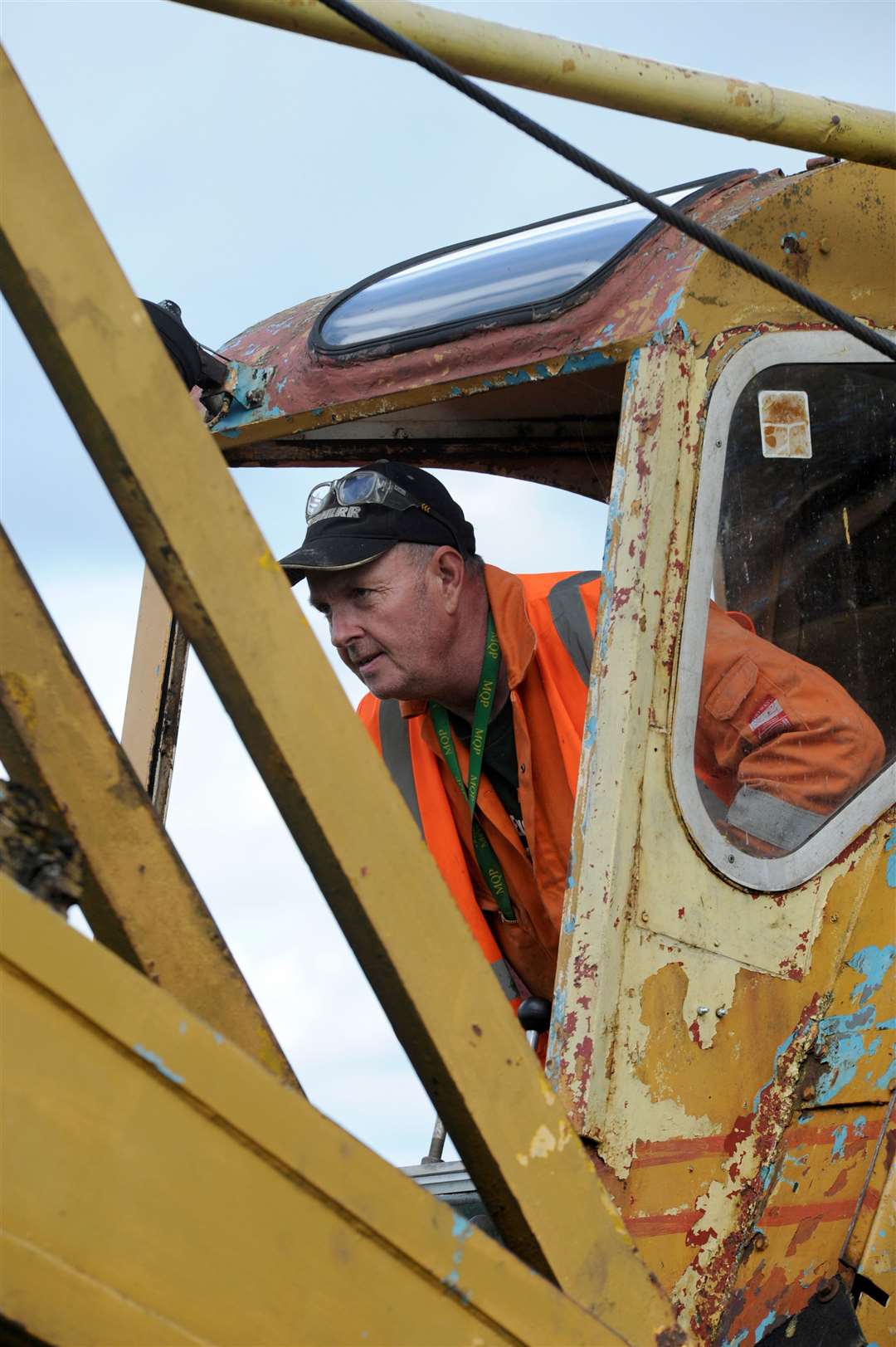 Rob Morris at the controls of the dragline excavator which 'walked' from Exton Park Quarry in Rutland to Corby in 1974