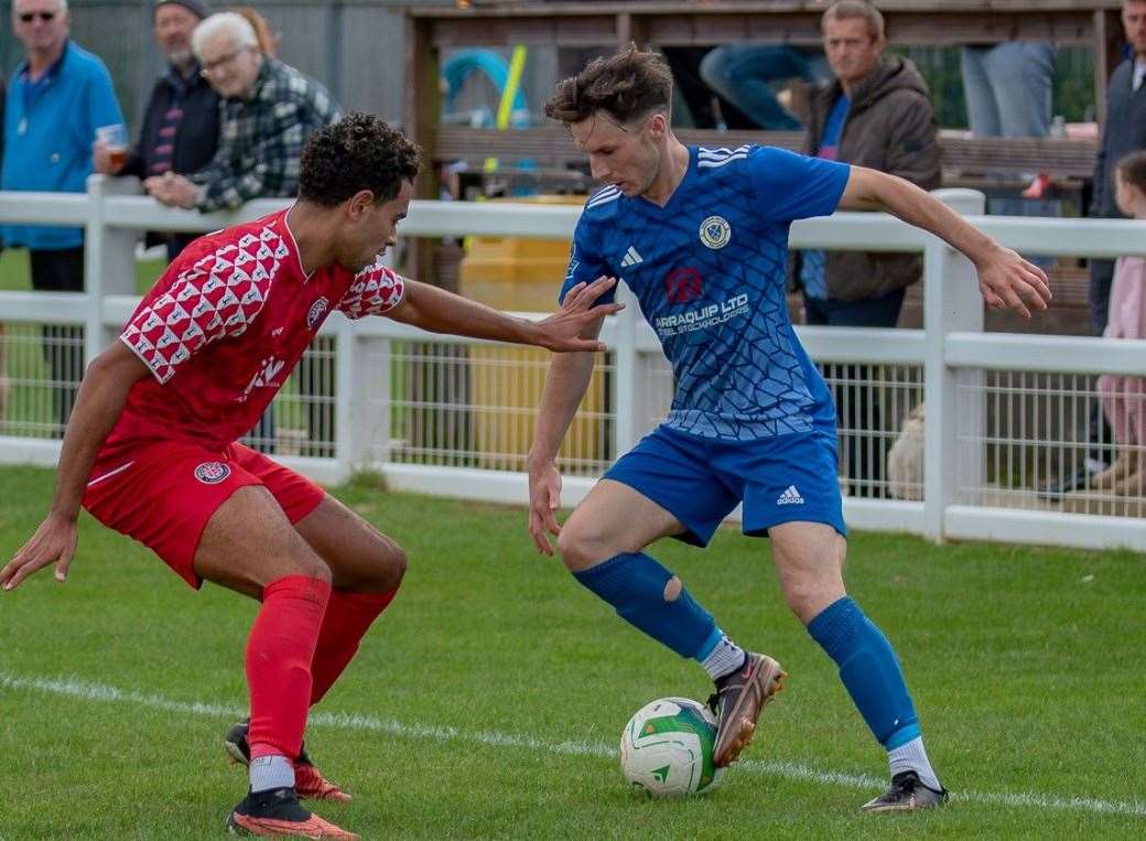Action from Harrowby's home win over Gresley Rovers. Photo: Steve Nesbitt @lincssnapper